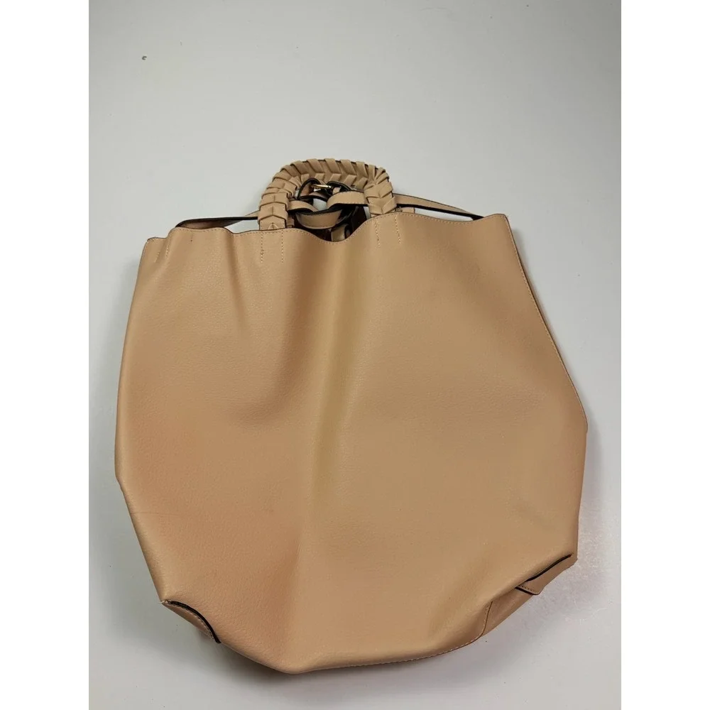 Jules Kae Vegan Leather Tote Bag Beige Tan Braided Handle Shoulder Bag